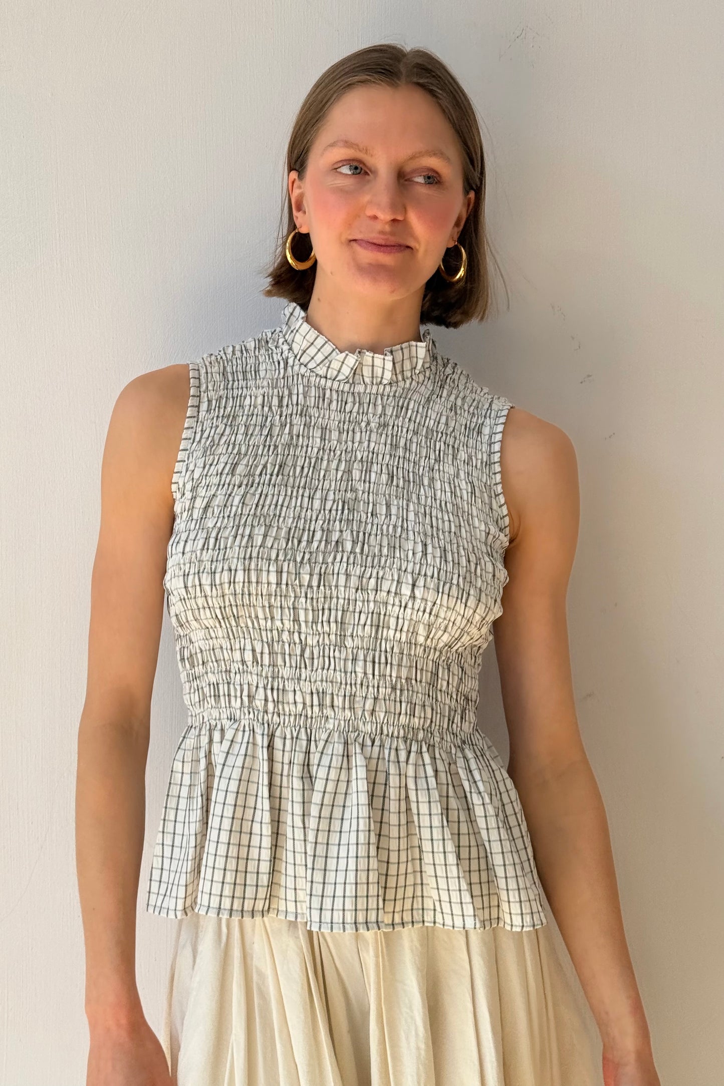 Leonora Smocked Blouse Sleeveless -White - Øst London