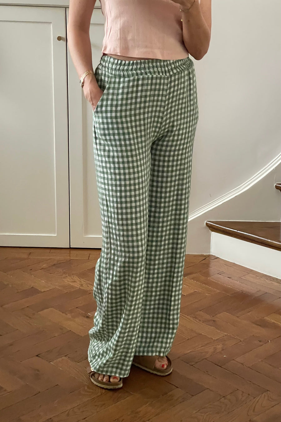 Green gingham trousers