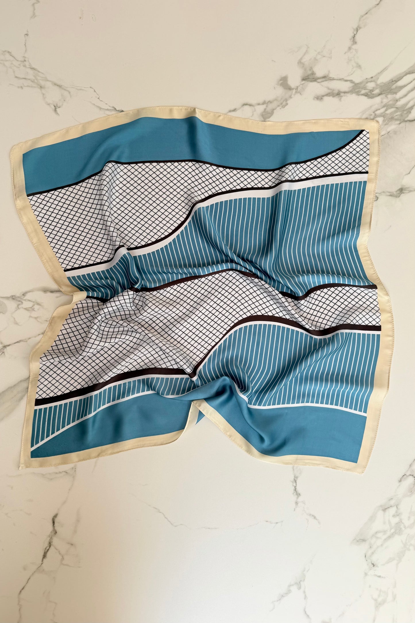 Vilja Silk Scarf -Retro Blue Wave