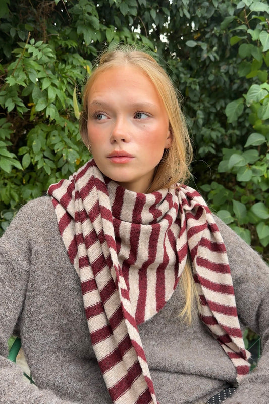 Nordic Stripe Triangel Scarf -Bordeaux/Taupe - Øst London