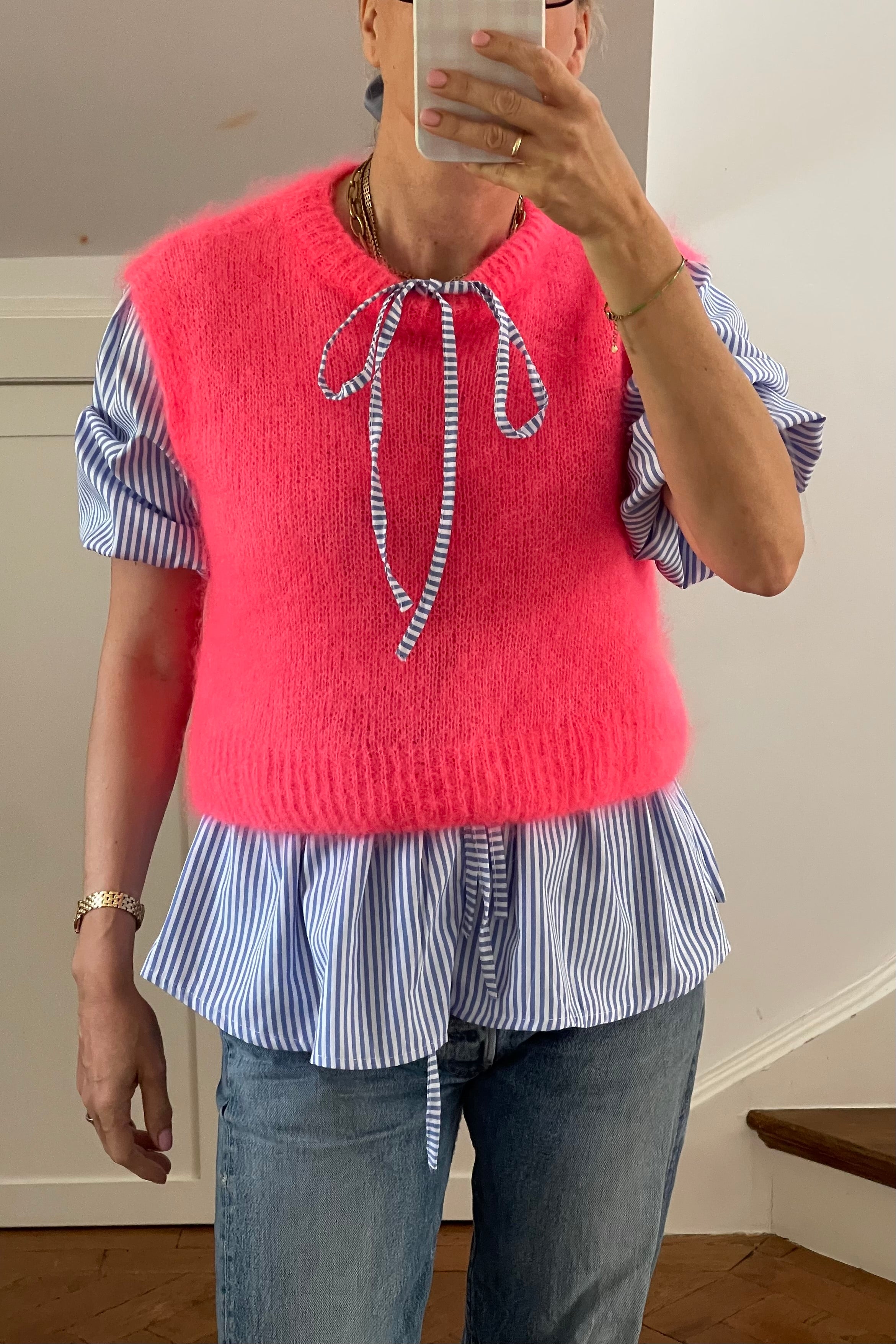 Monika Cropped Mohair Vest -Neon Coral – Øst London