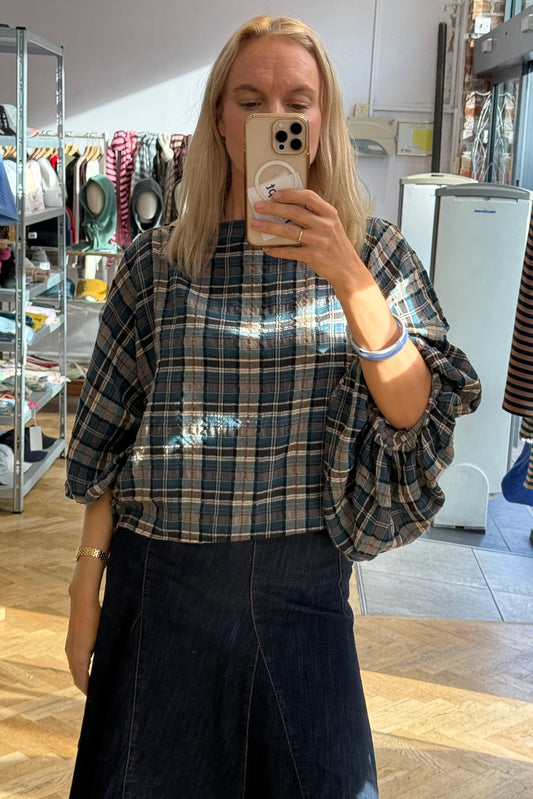 Margrethe Blouse -Petrol tartan