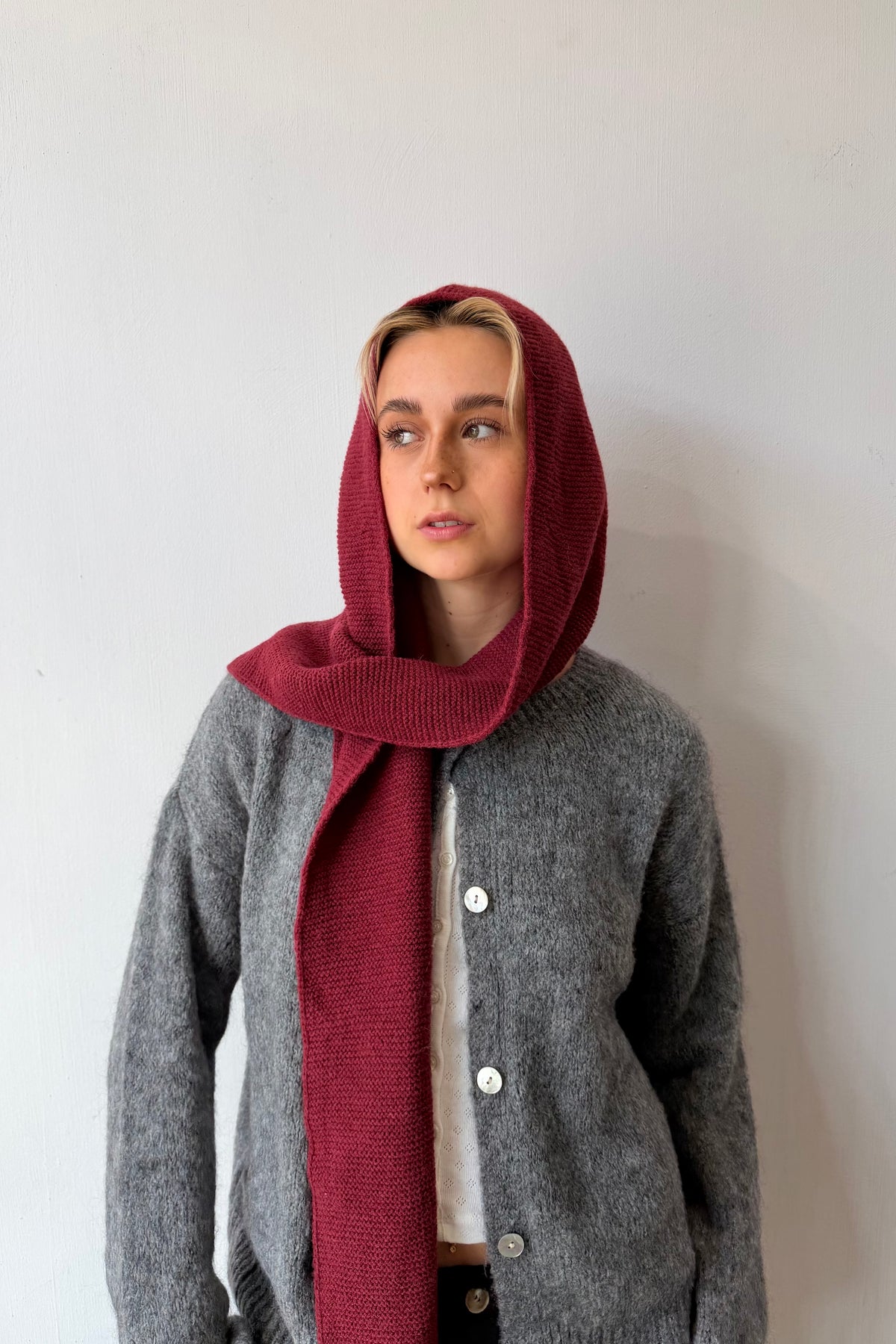 Alexandra Hooded Scarf -Burgundy
