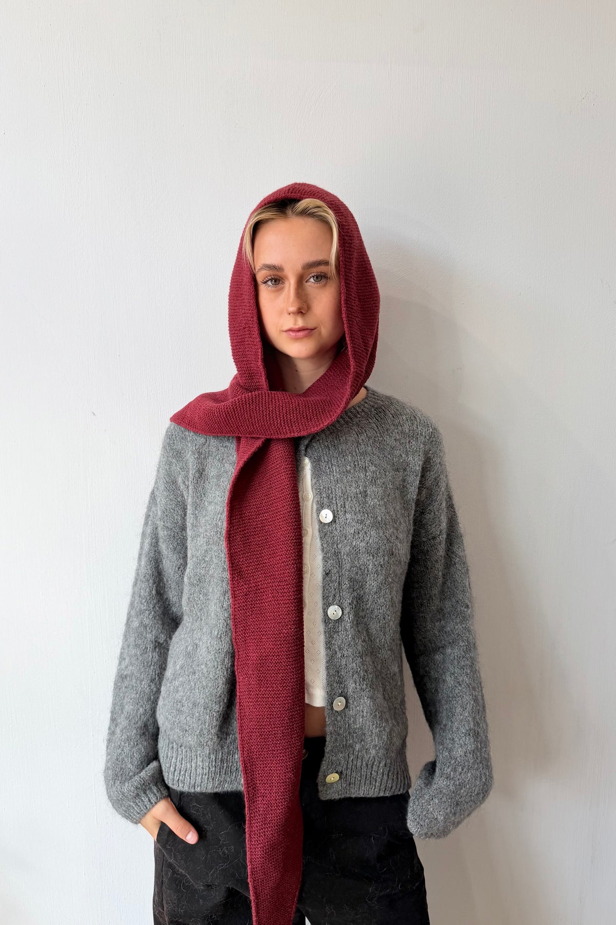 Alexandra Hooded Scarf -Burgundy