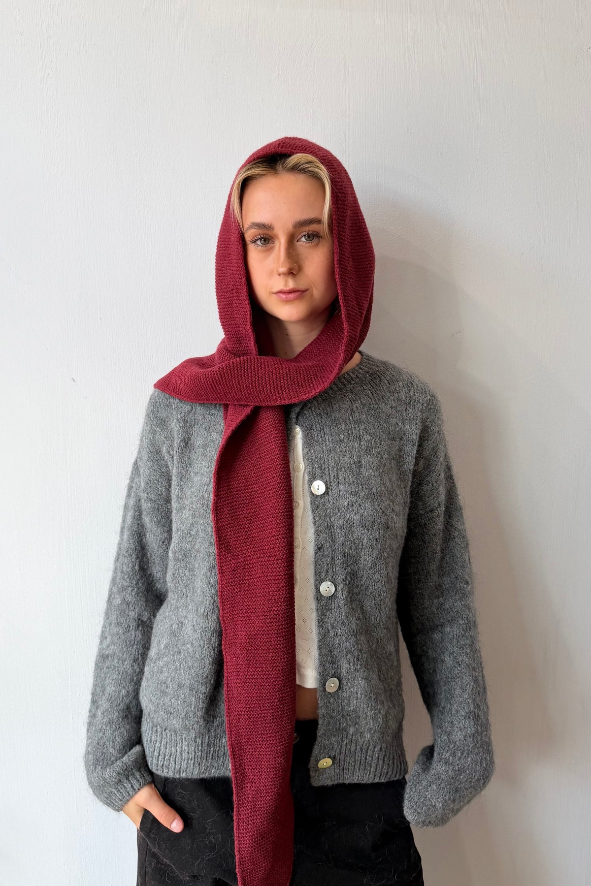Alexandra Hooded Scarf -Burgundy