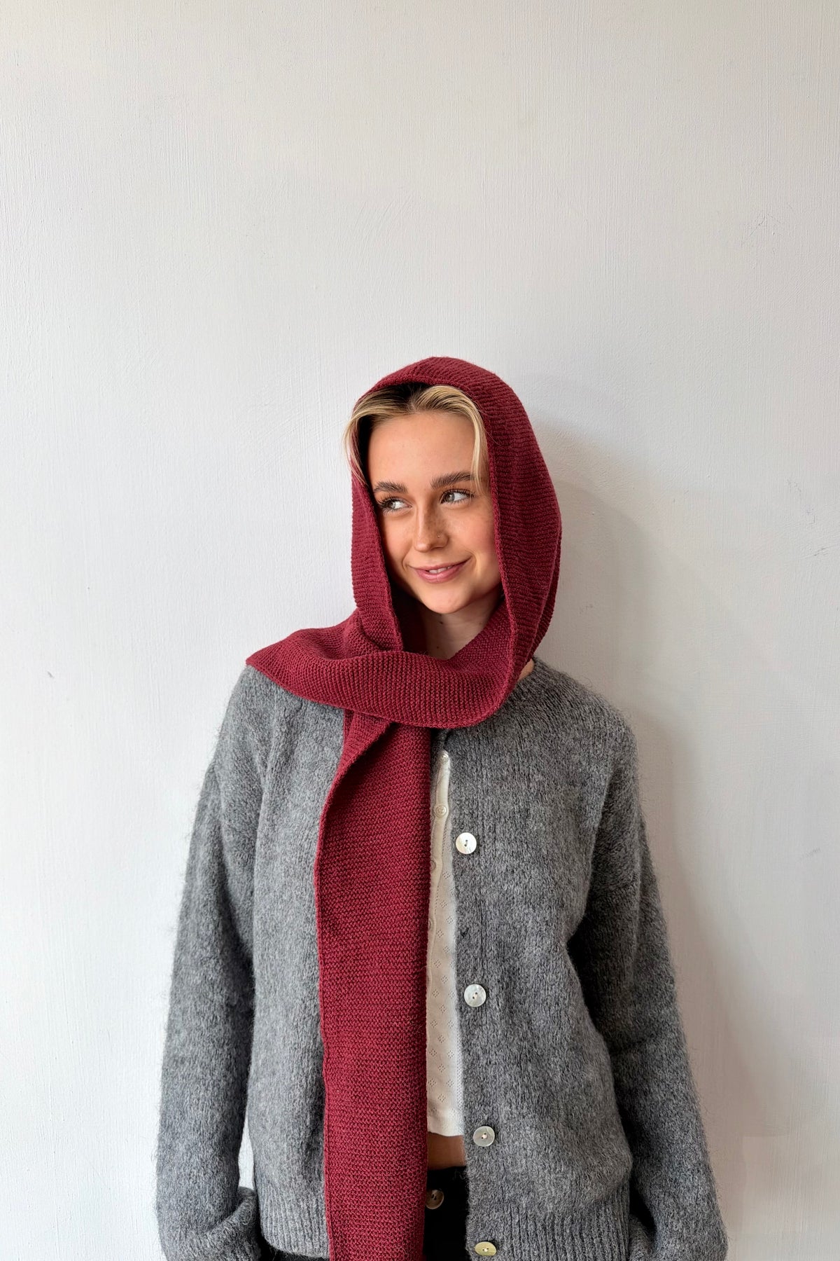 Alexandra Hooded Scarf -Burgundy