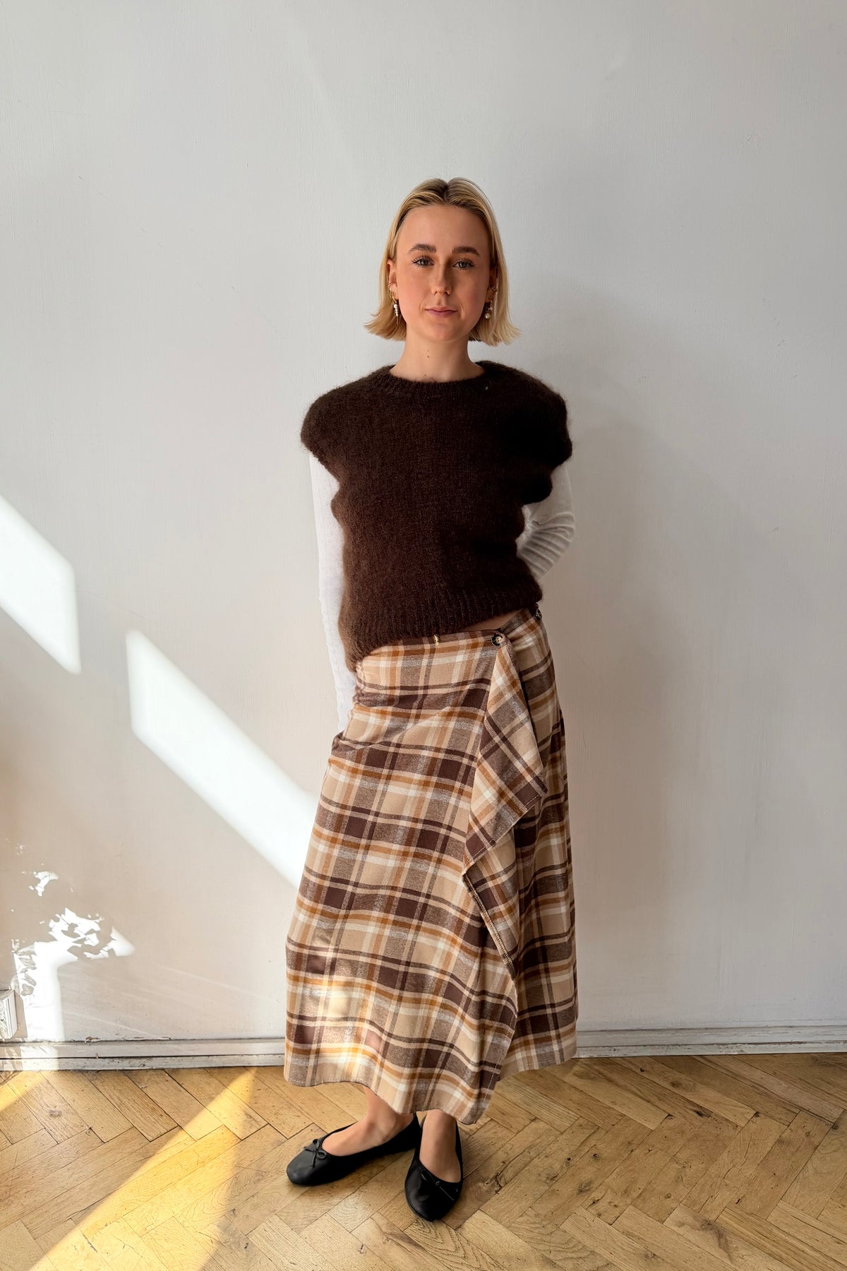 Mikkeline Tartan Wrap Skirt -Brown
