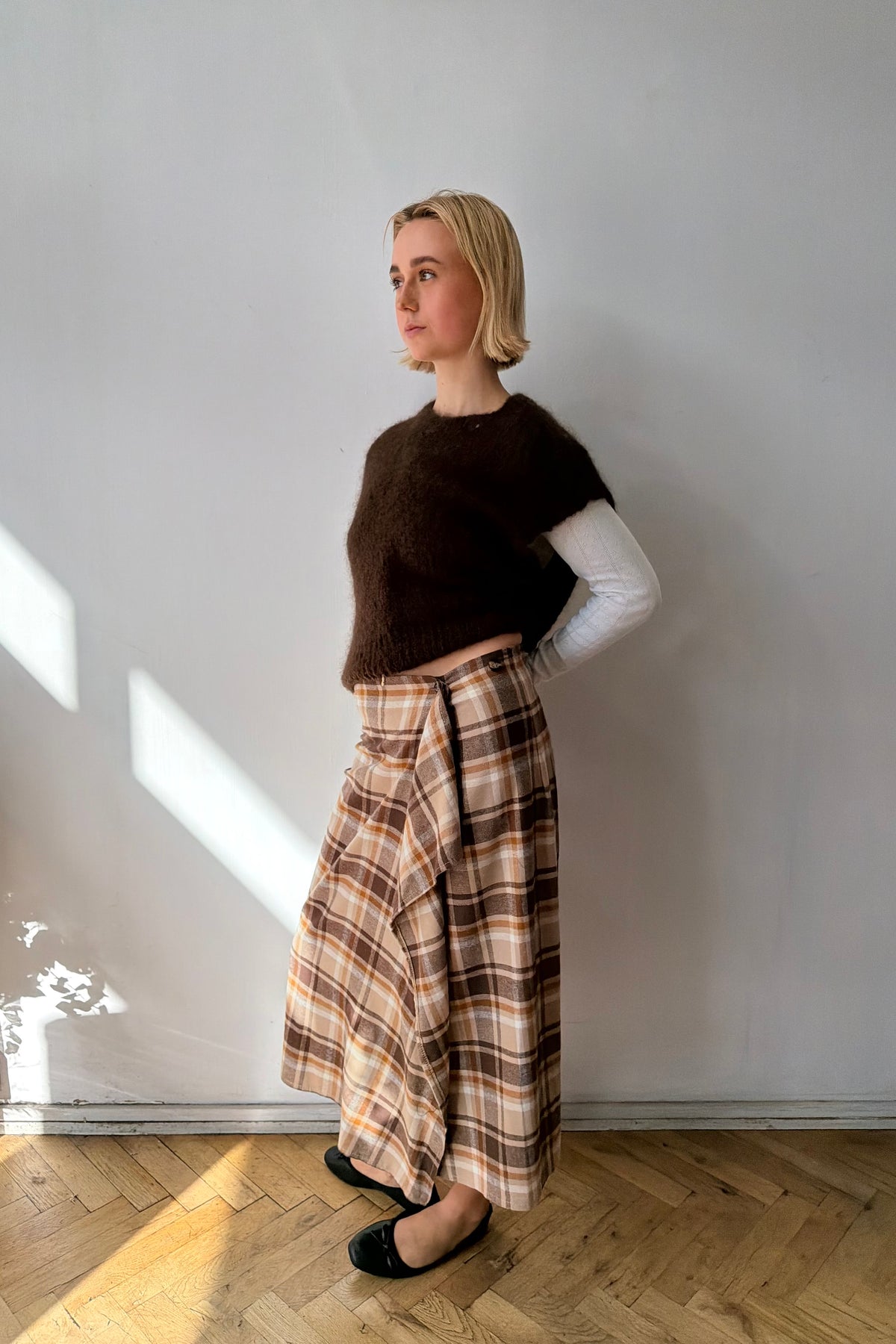 Mikkeline Tartan Wrap Skirt -Brown