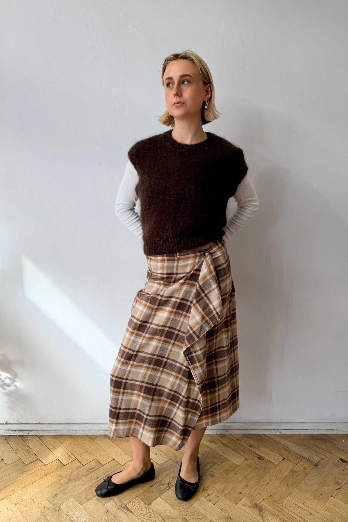 Mikkeline Tartan Wrap Skirt -Brown