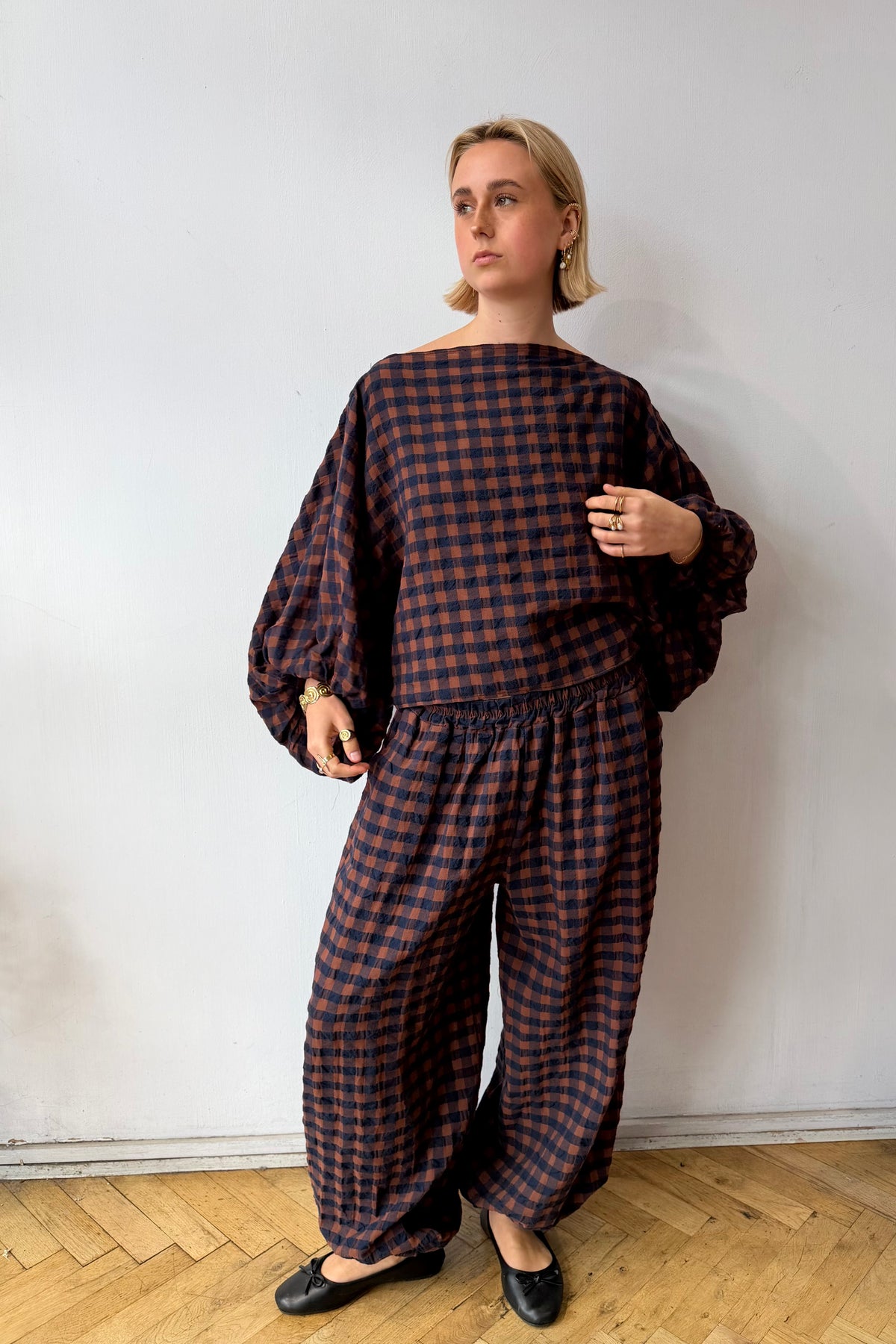 Margrethe Blouse -Brown Gingham