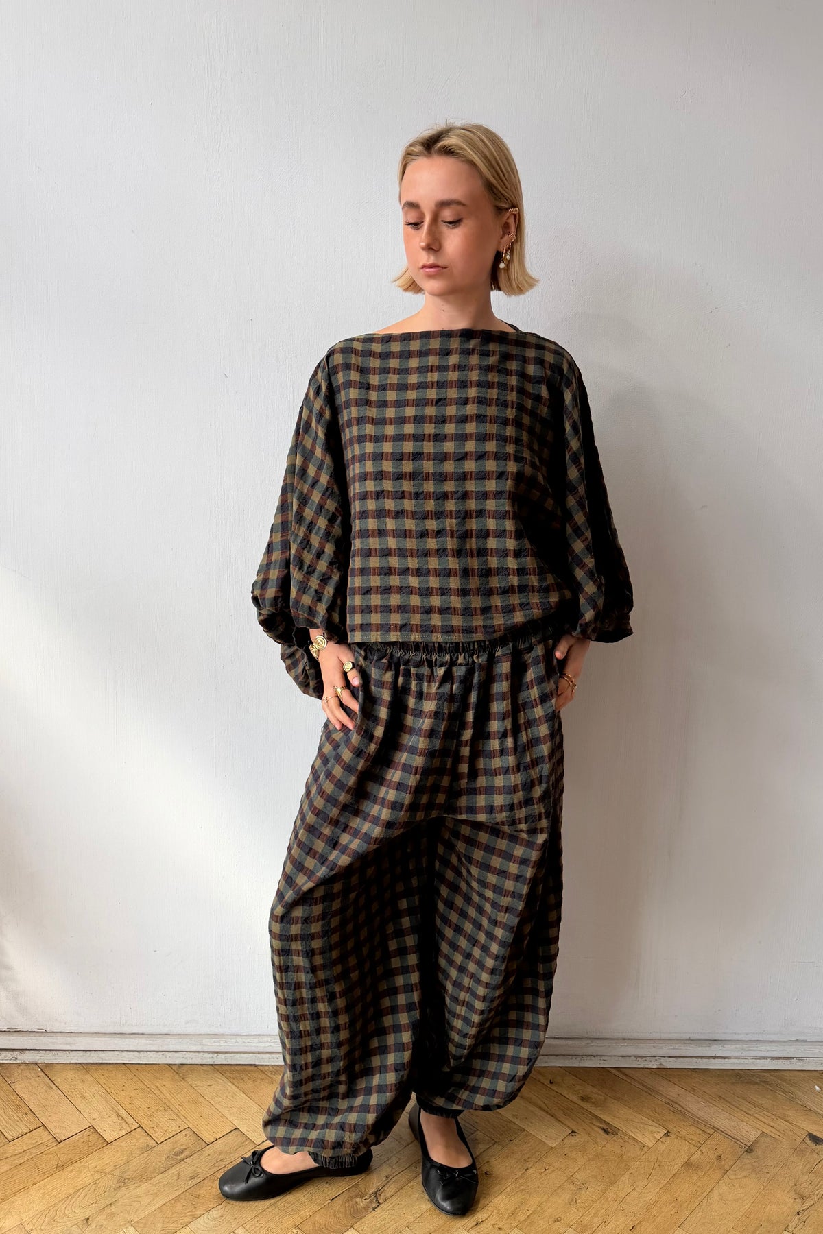 Margrethe Ballon Trousers -Green Gingham