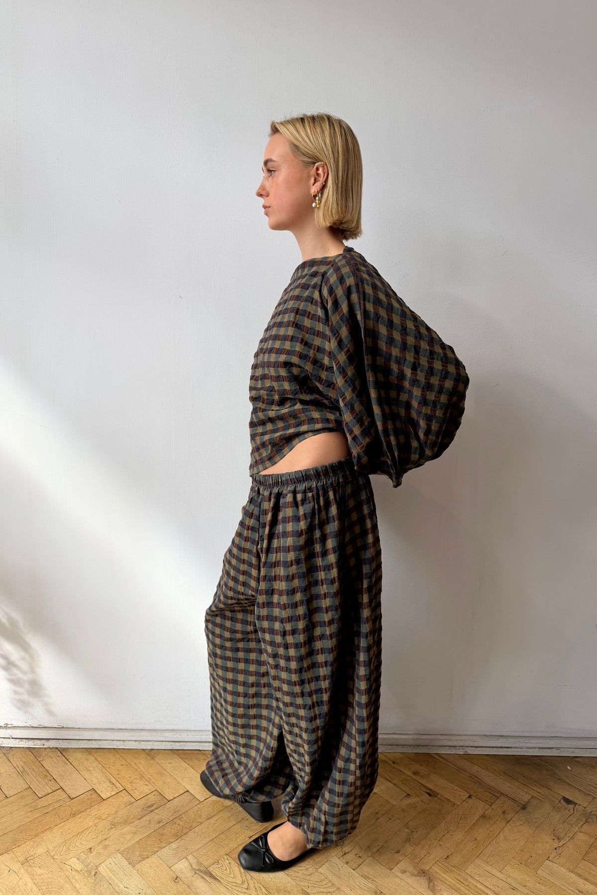 Margrethe Ballon Trousers -Green Gingham