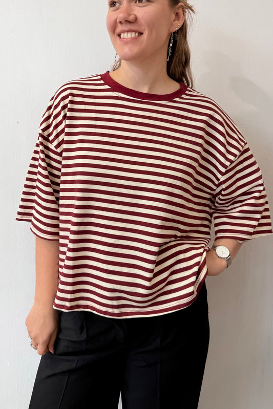 Else Striped T-Shirt -Burgundy - Øst London