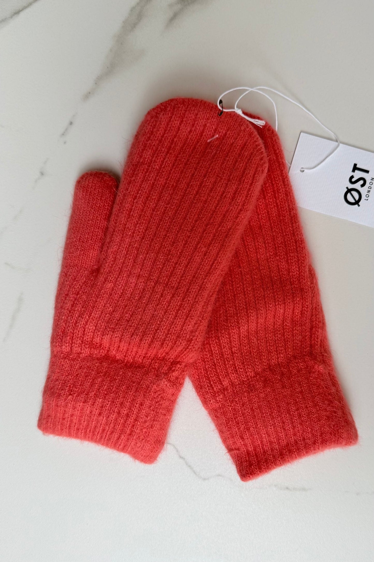 Fluffy Angora Mittens -Coral