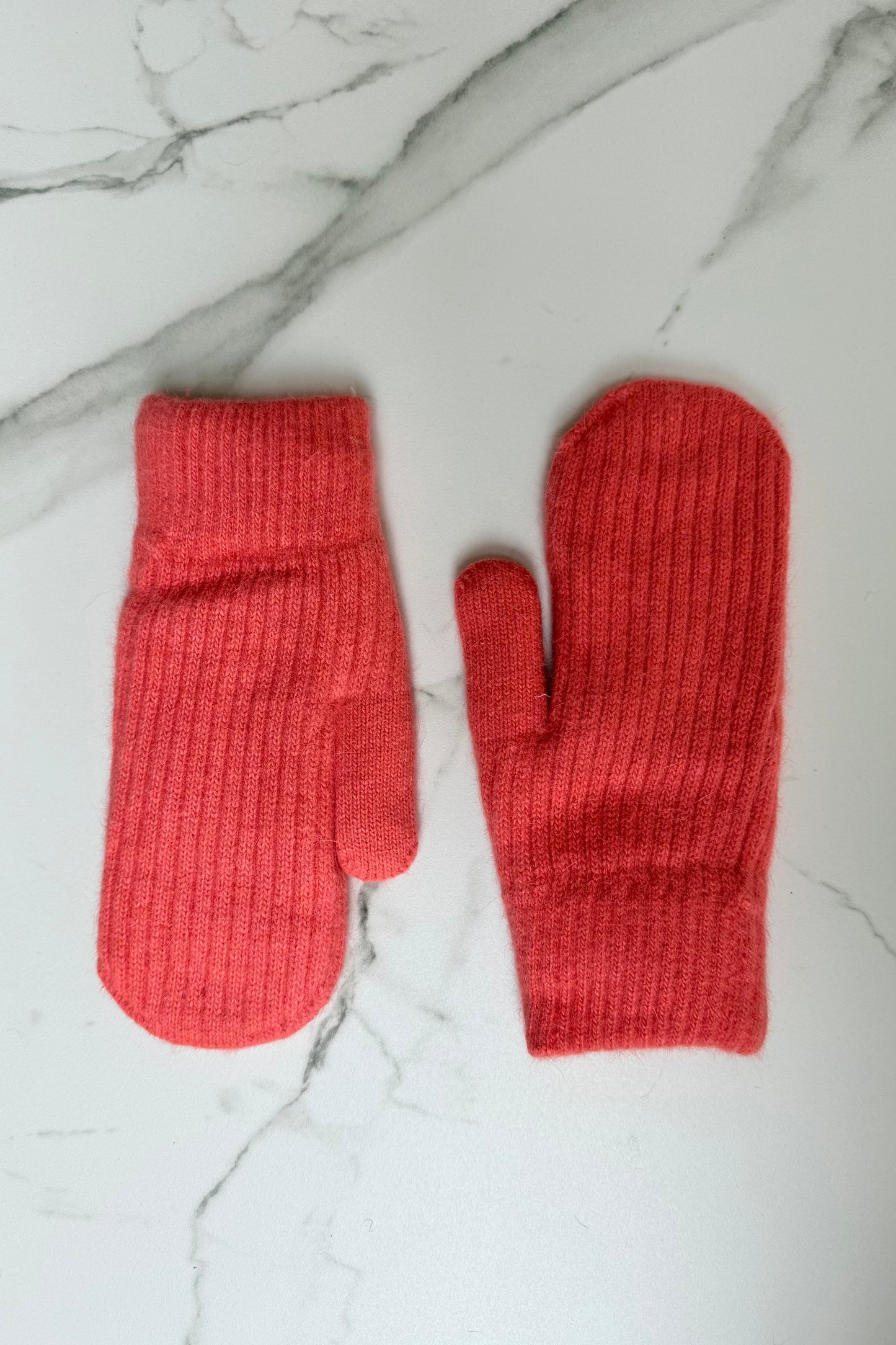 Fluffy Angora Mittens -Coral