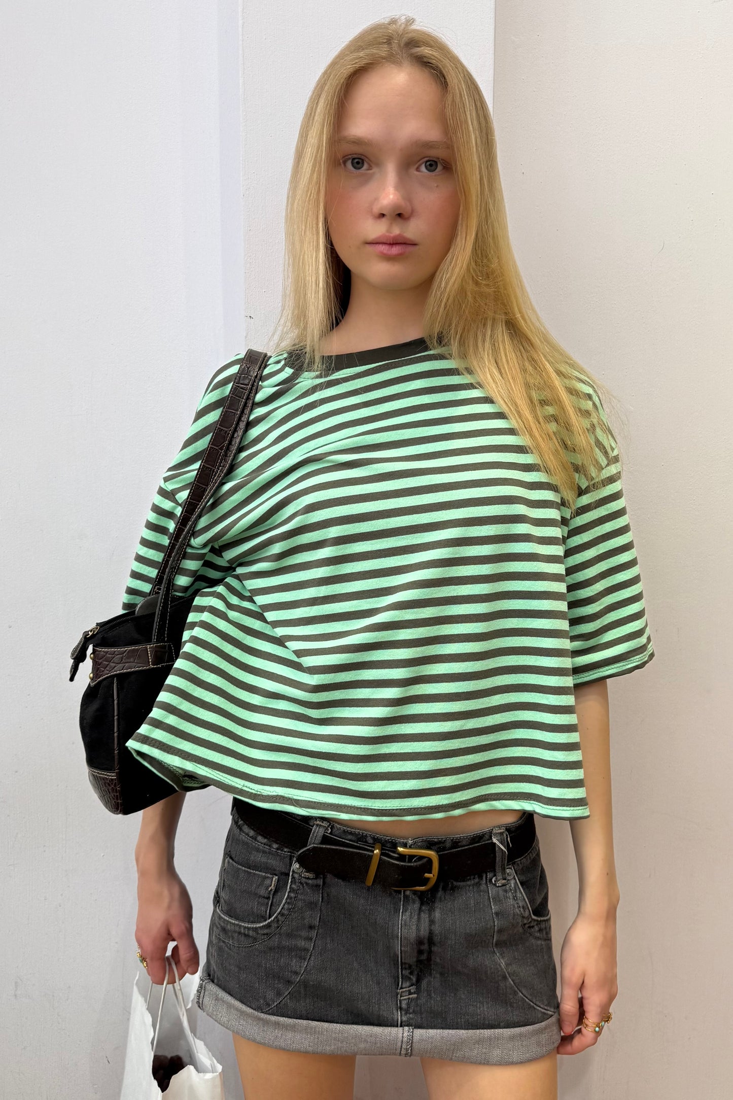 Else Striped T-Shirt -Khaki/Mint - Øst London