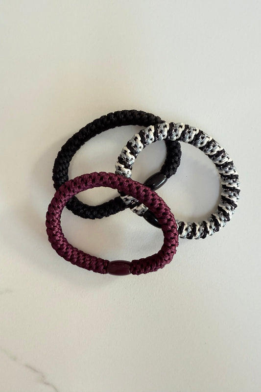 Puk Woven Hair Ties 10pack -Burgundy/Black