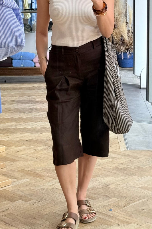 Jillian Linen Bermuda Shorts -Brown