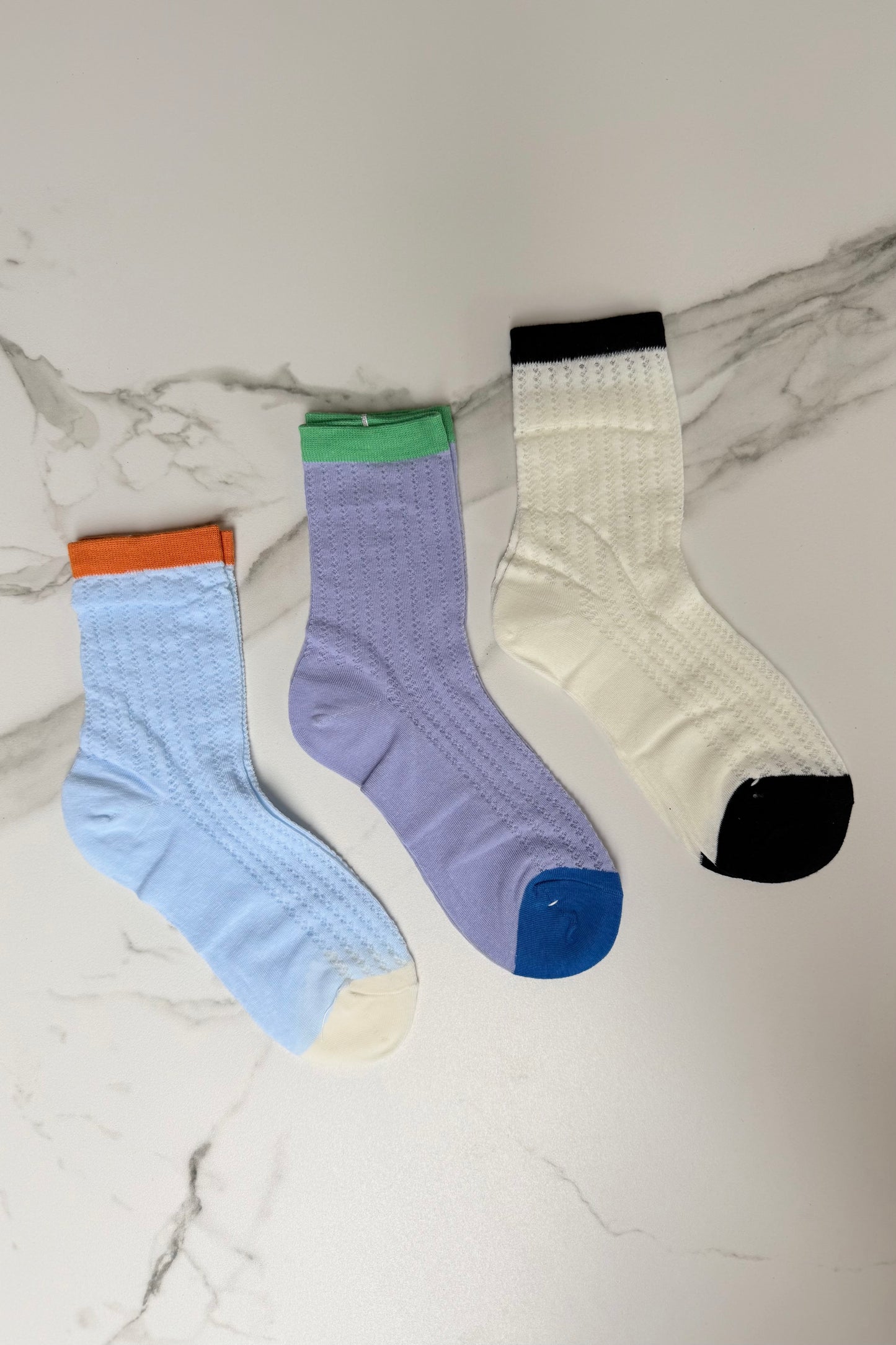 Karoline Cotton Socks -Lilac/Blue/White
