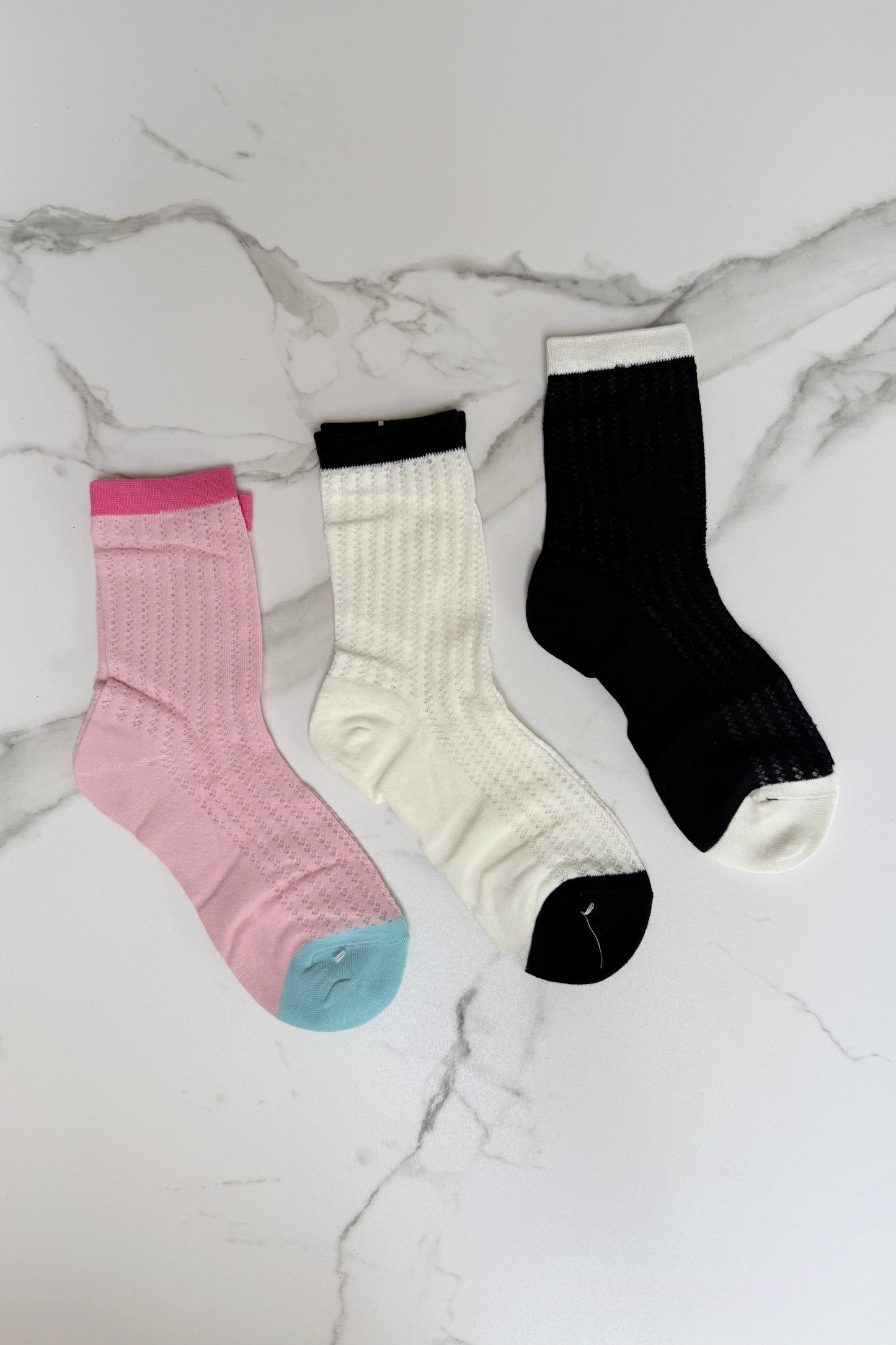 Karoline Cotton Socks -3 pack Pink/Black/White