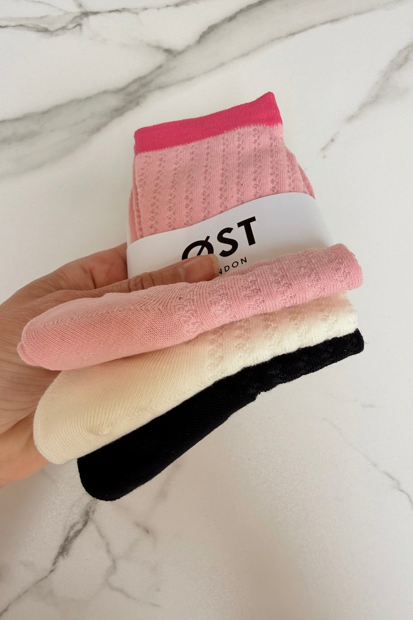 Karoline Cotton Socks -3 pack Pink/Black/White