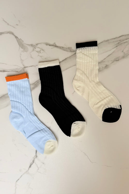 Karoline Cotton Socks-Blue/Black/White