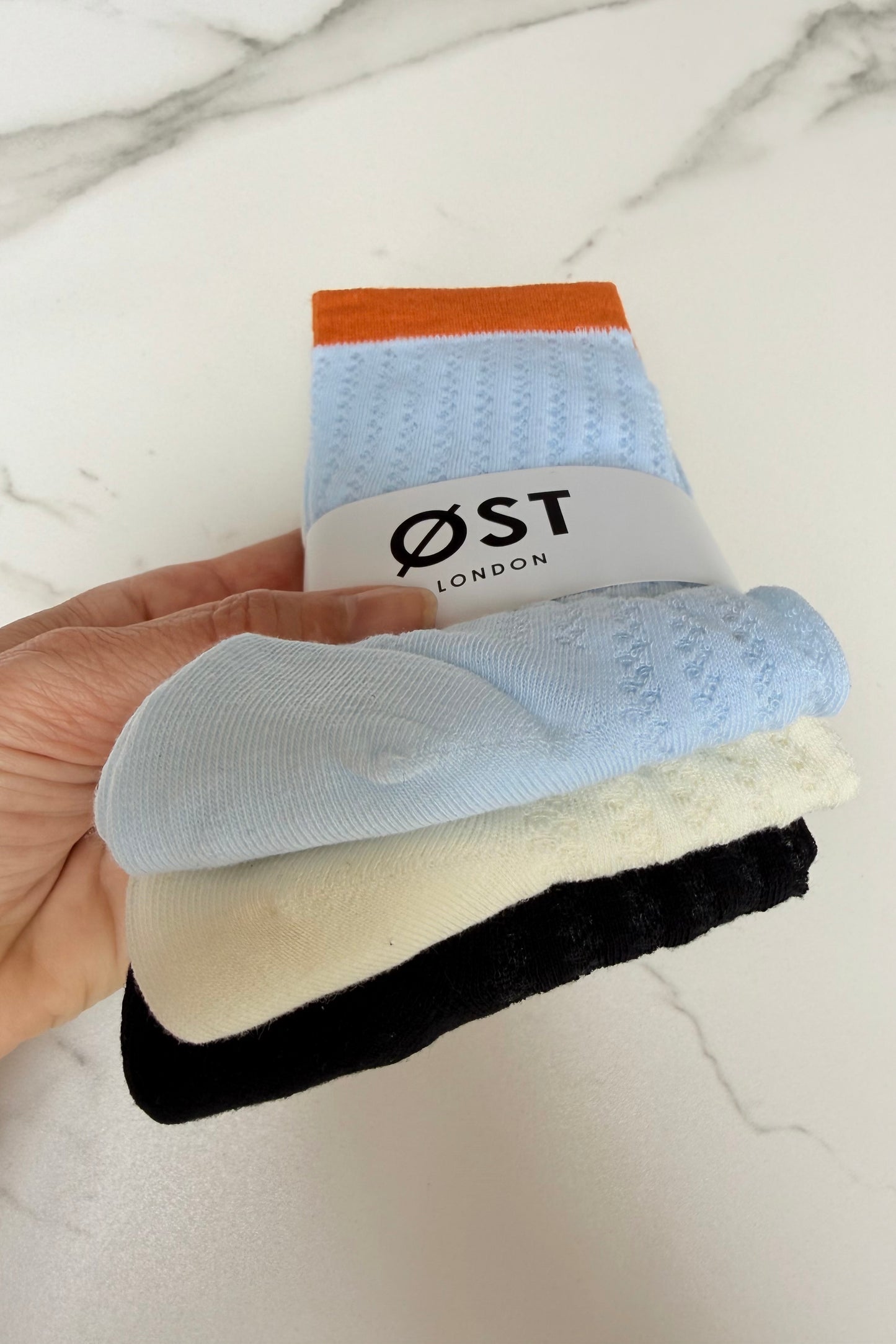 Karoline Cotton Socks-Blue/Black/White