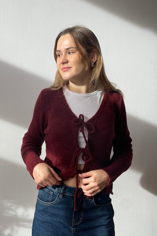 Nora Bow Knit -Burgundy