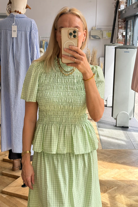 Leonora Smocked Blouse Short Sleeve -Mint Green - Øst London