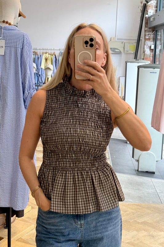 Leonora Smocked Blouse Sleeveless -Brown - Øst London