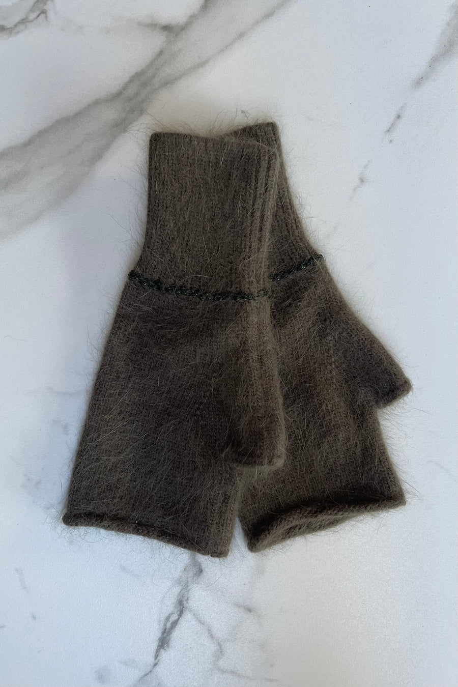 Kaki cashmere mittens, fingerless gloves 