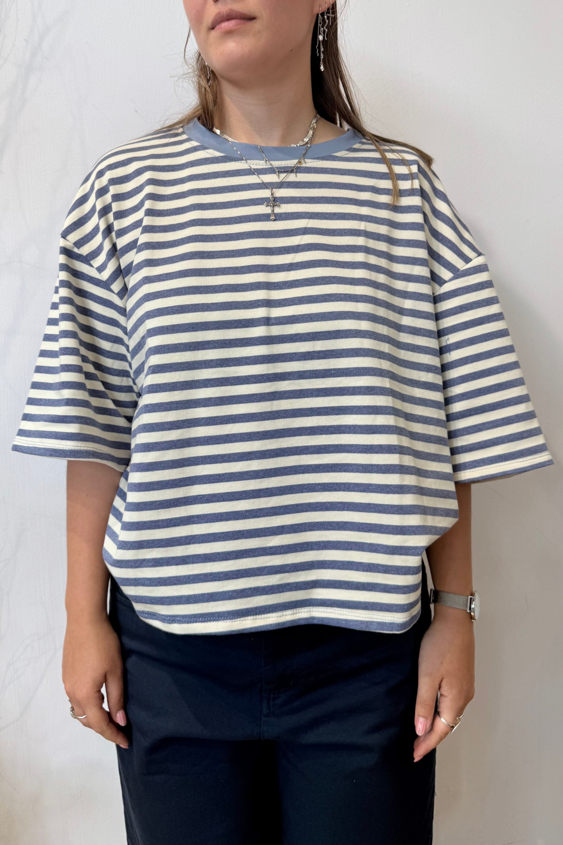 Else Striped Tee -Denim/White - Øst London