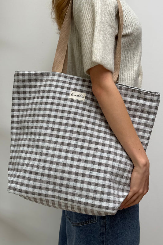 Gingham Bag -Taupe