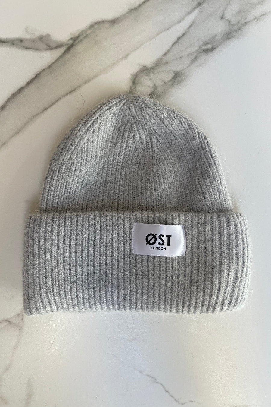 Grey Angora Knitted Beanie