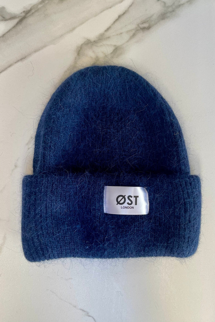 Angora Knitted Beanie Navy