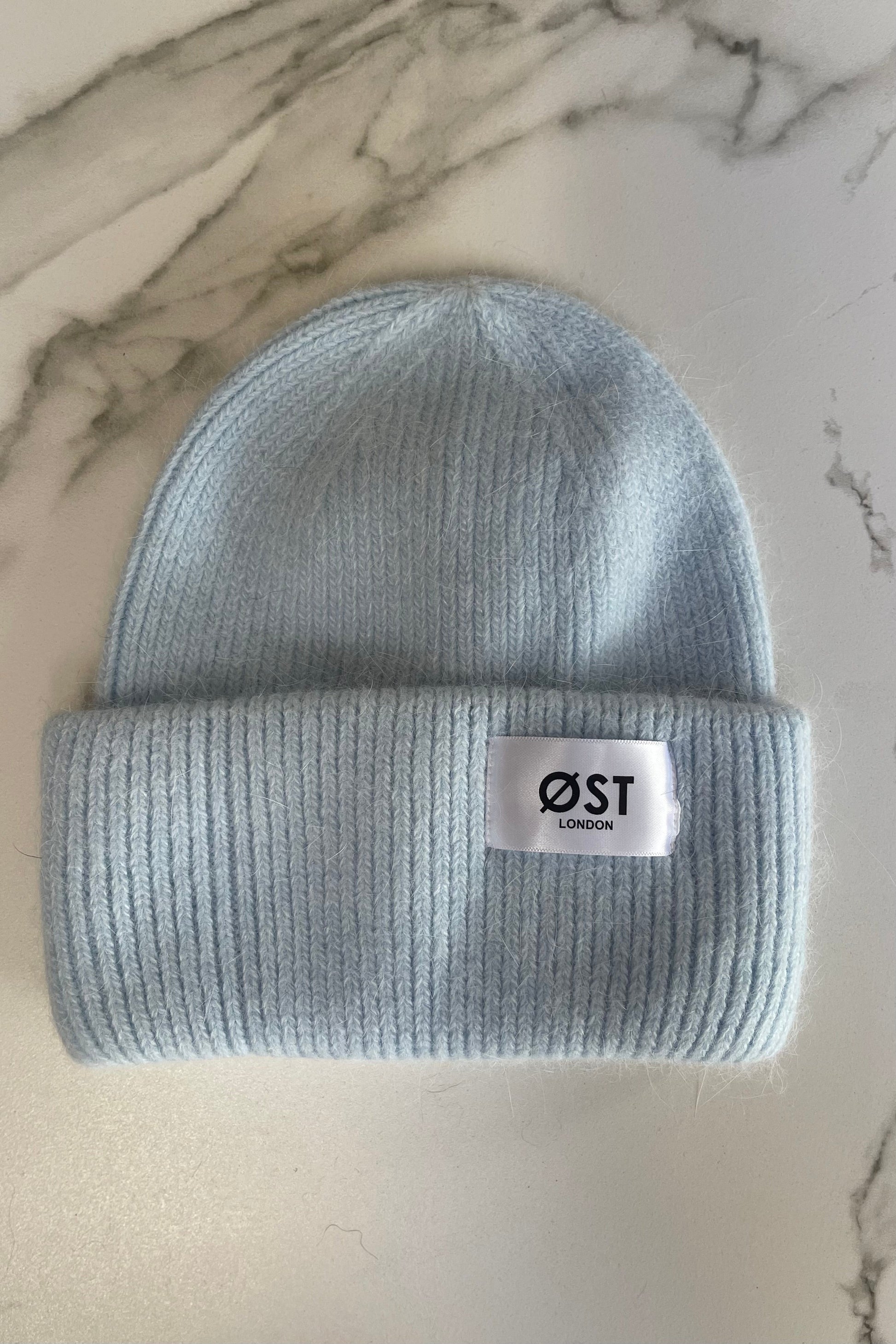 Angora Knitted Beanie warm hat Light blue