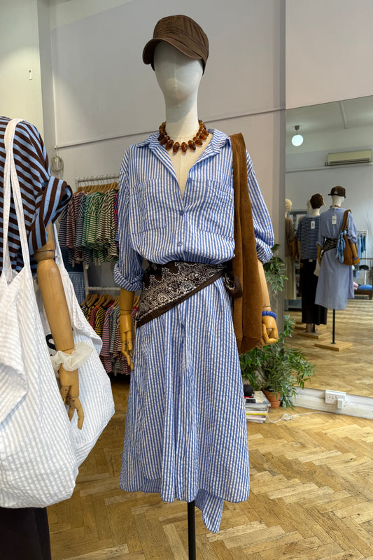 Helene Striped Shirt Dress -Blue - Øst London