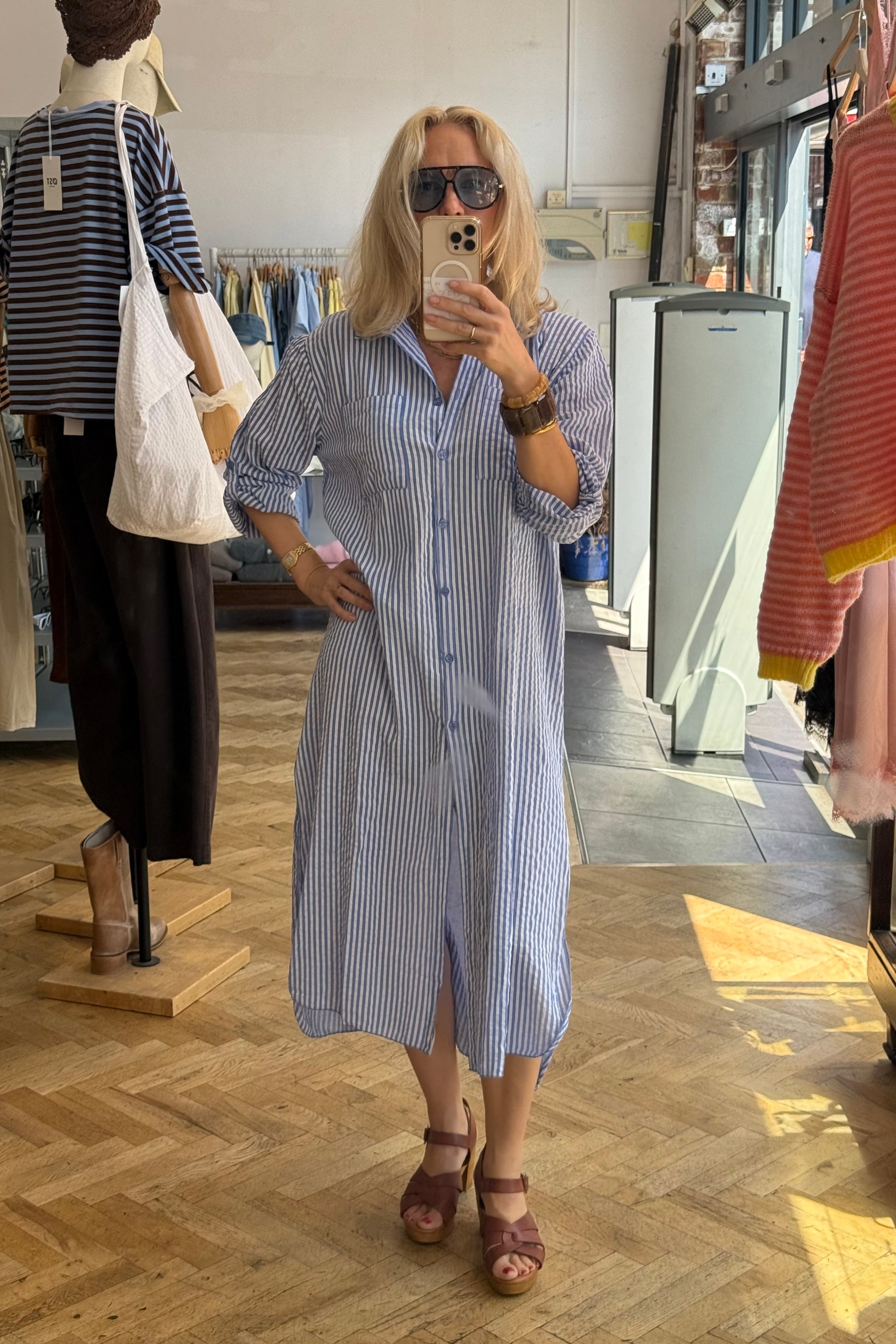 Helene Striped Shirt Dress -Blue - Øst London