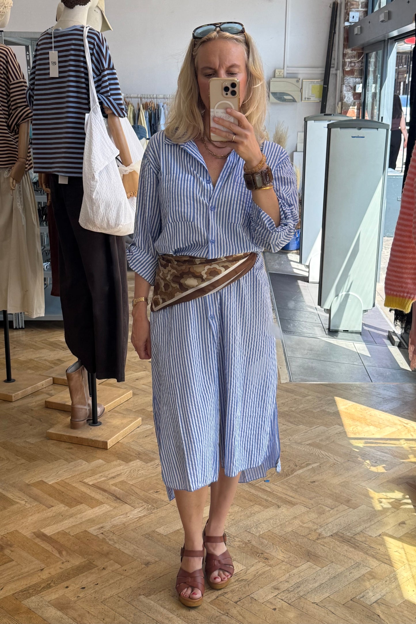 Helene Striped Shirt Dress -Blue - Øst London