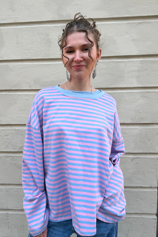 Anna Crewneck -Light Blue/Light Pink - Øst London