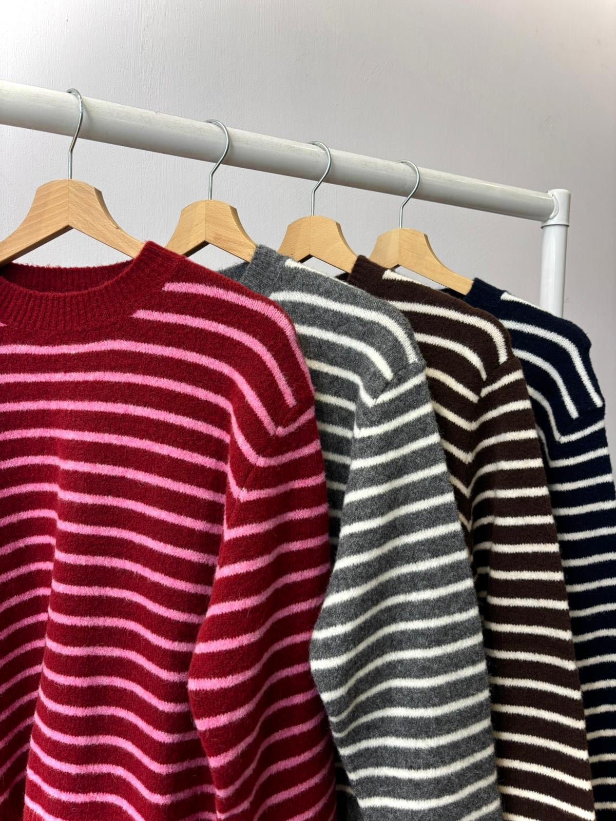 Anika Wool Jumper -Burgundy Strip