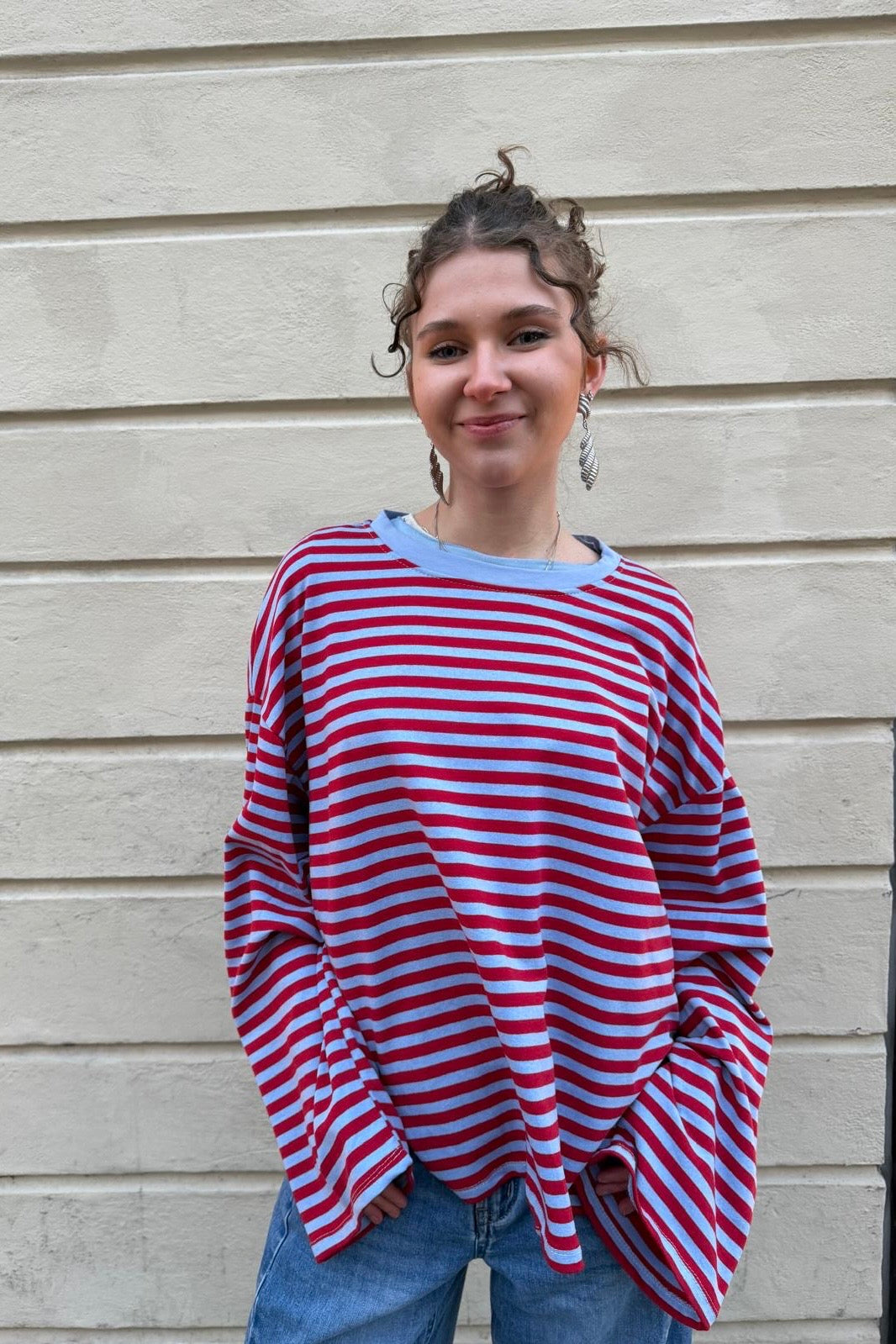 Anna Crewneck -Red/Blue - Øst London