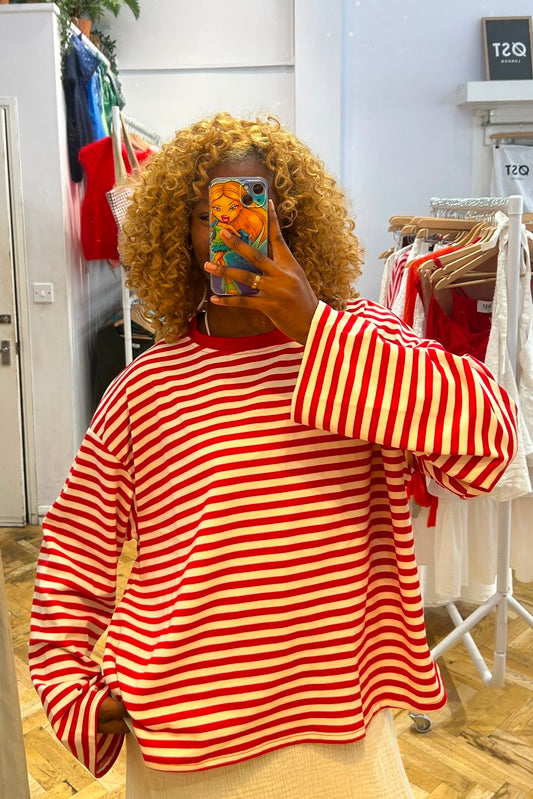 Anna Crewneck -White/Red - Øst London