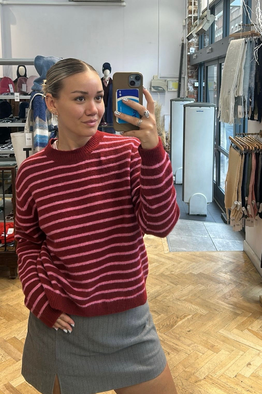 Anika Wool Jumper -Burgundy Strip