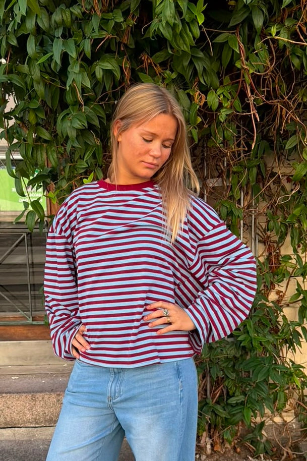 Anna Crewneck -Burgundy/Blue
