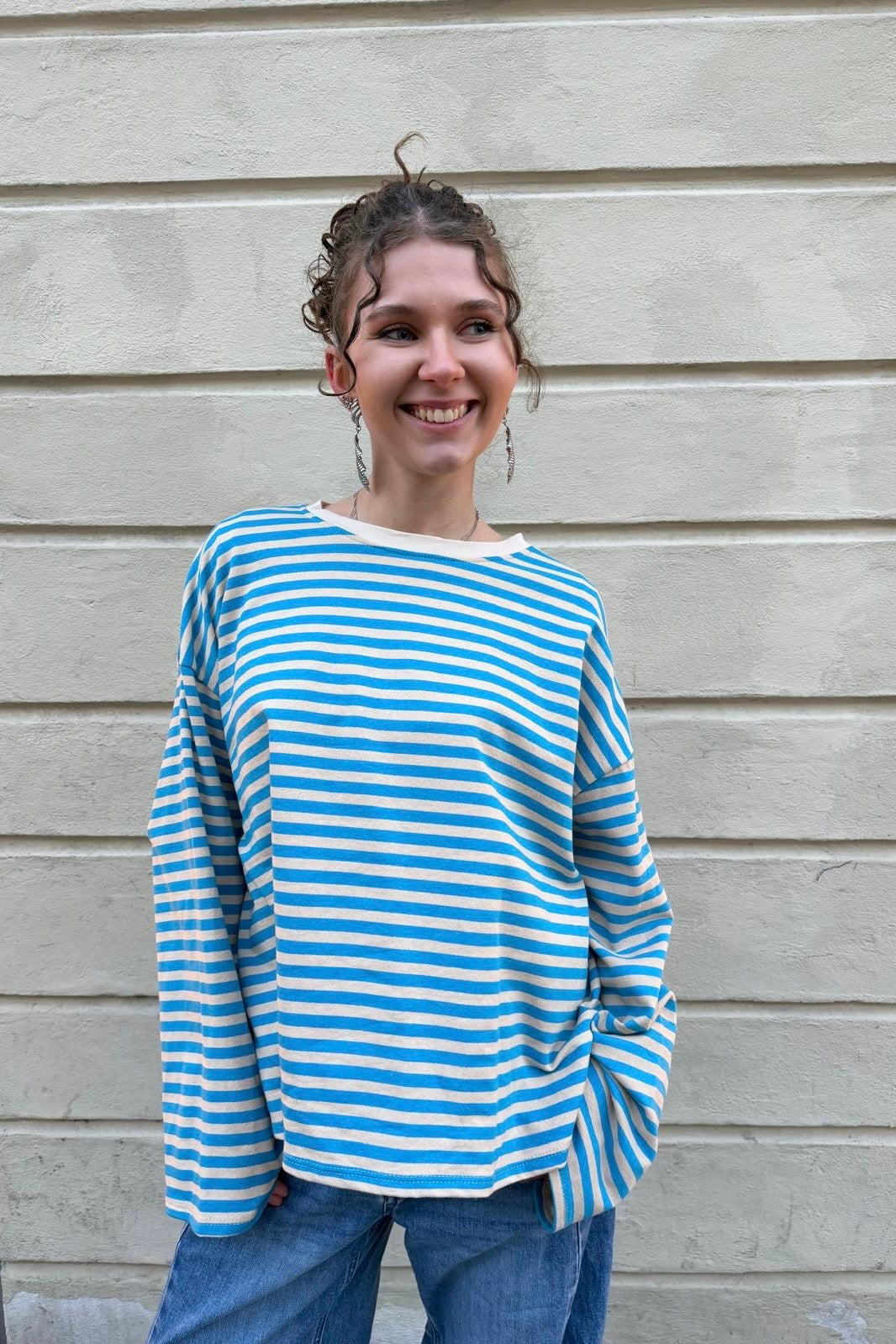 Anna Crewneck -Blue/Cream - Øst London