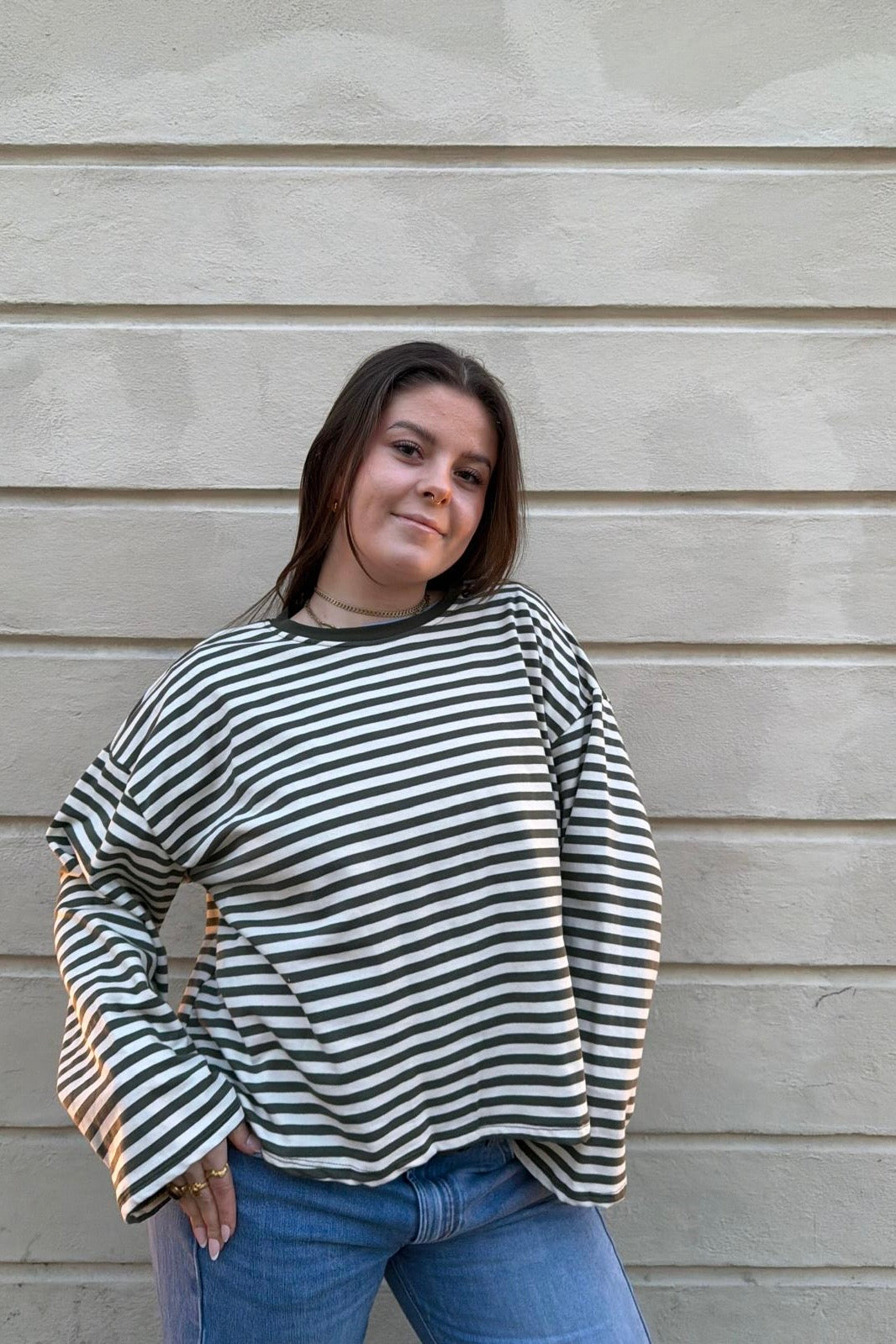 Anna Crewneck -White/Khaki - Øst London