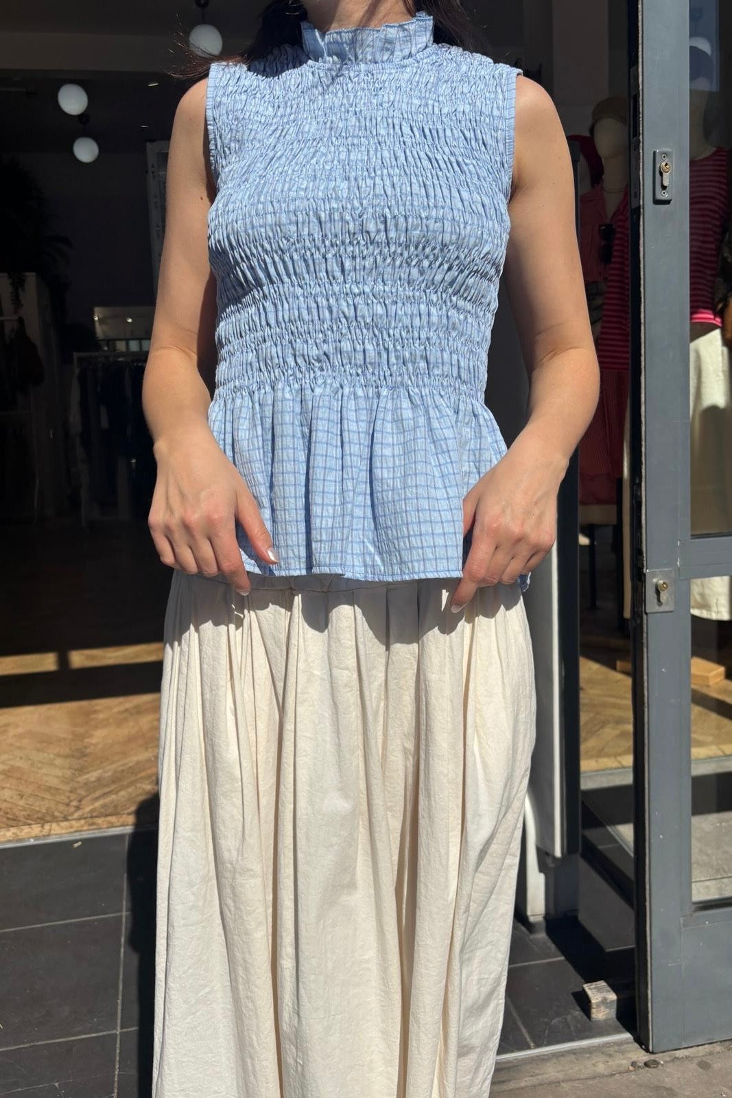 Leonora Smocked Blouse Sleeveless -Blue - Øst London