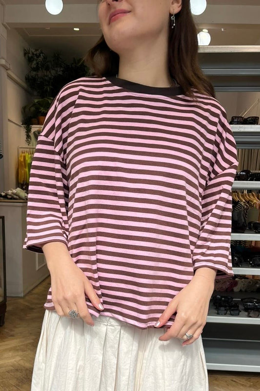 Else Striped T-Shirt -Light Pink/Brown - Øst London