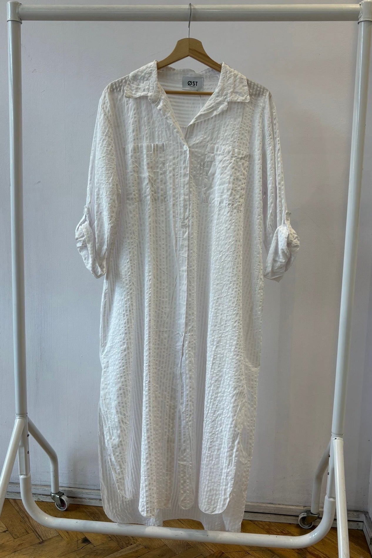 Helene Striped Shirt Dress -White - Øst London